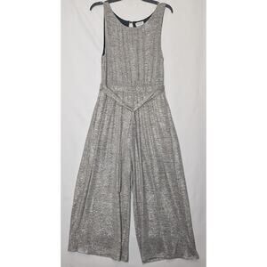 ANTHROPOLOGIE Meadow Rue Womens Alchemist Jumpsuit Metallic Silver Stretch M